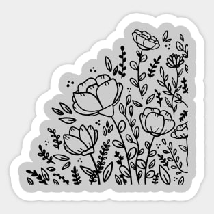 Black and white floral drawing Sticker